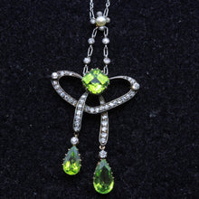 Nouveau negligee pendant necklace diamond peridot pearl gold silver plat (7406)