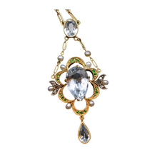 Antique Edwardian Pendant Necklace gold aquamarine demantoid garnet pearl (7448)