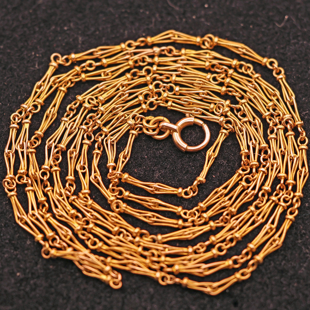 Antique long gold chain necklace sautoir rose gold early 1900's 60inches (7543)