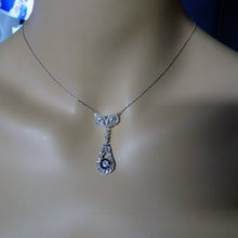 Antique Art Deco necklace pendant gold platinum diamonds sapphires French (7545)