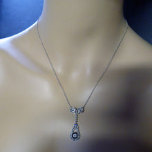 Antique Art Deco necklace pendant gold platinum diamonds sapphires French (7545)