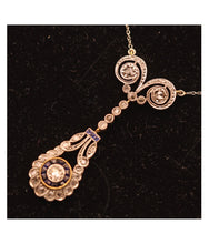Antique Art Deco necklace pendant gold platinum diamonds sapphires French (7545)