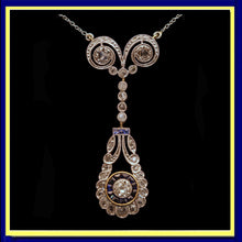 Antique Art Deco necklace pendant gold platinum diamonds sapphires French