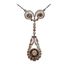 Antique Art Deco necklace pendant gold platinum diamonds sapphires French (7545)