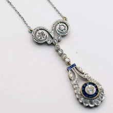 Antique Art Deco necklace pendant gold platinum diamonds sapphires French
