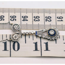 Antique Art Deco necklace pendant gold platinum diamonds sapphires French (7545)