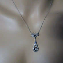 Antique Art Deco necklace pendant gold platinum diamonds sapphires French (7545)