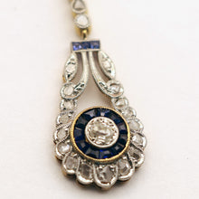 Antique Art Deco necklace pendant gold platinum diamonds sapphires French (7545)