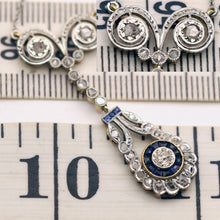 Antique Art Deco necklace pendant gold platinum diamonds sapphires French (7545)