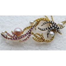 Sarah Ho Pendant Necklace 18k gold diamonds pearls sapphires pink & yellow(7595)