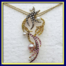 Sarah Ho Pendant Necklace 18k gold diamonds pearls sapphires pink & yellow(7595)