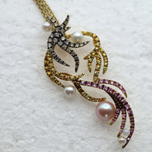 Sarah Ho Pendant Necklace 18k gold diamonds pearls sapphires pink & yellow(7595)