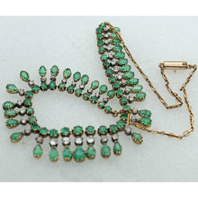Antique vintage necklace gold emeralds diamond fringe bib necklace GIA cert(7605)