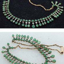 Antique vintage necklace gold emeralds diamond fringe bib necklace GIA cert(7605)