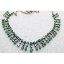 Antique vintage necklace gold emeralds diamond fringe bib necklace GIA cert(7605)