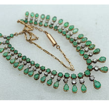 Antique vintage necklace gold emeralds diamond fringe bib necklace GIA cert(7605)