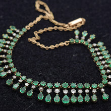 Antique vintage necklace gold emeralds diamond fringe bib necklace GIA cert(7605)
