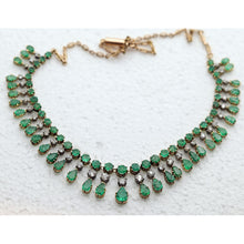 Antique vintage necklace gold emeralds diamond fringe bib necklace GIA cer