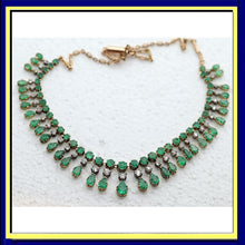 Antique vintage necklace gold emeralds diamond fringe bib necklace GIA cert(7605)