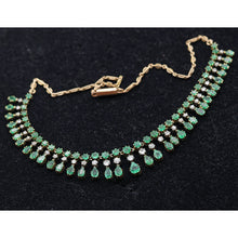 Antique vintage necklace gold emeralds diamond fringe bib necklace GIA cert(7605)