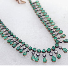 Antique vintage necklace gold emeralds diamond fringe bib necklace GIA cert(7605)