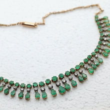 Antique vintage necklace gold emeralds diamond fringe bib necklace GIA cert(7605)