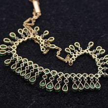 Antique vintage necklace gold emeralds diamond fringe bib necklace GIA cert(7605)