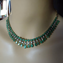 Antique vintage necklace gold emeralds diamond fringe bib necklace GIA cert(7605)