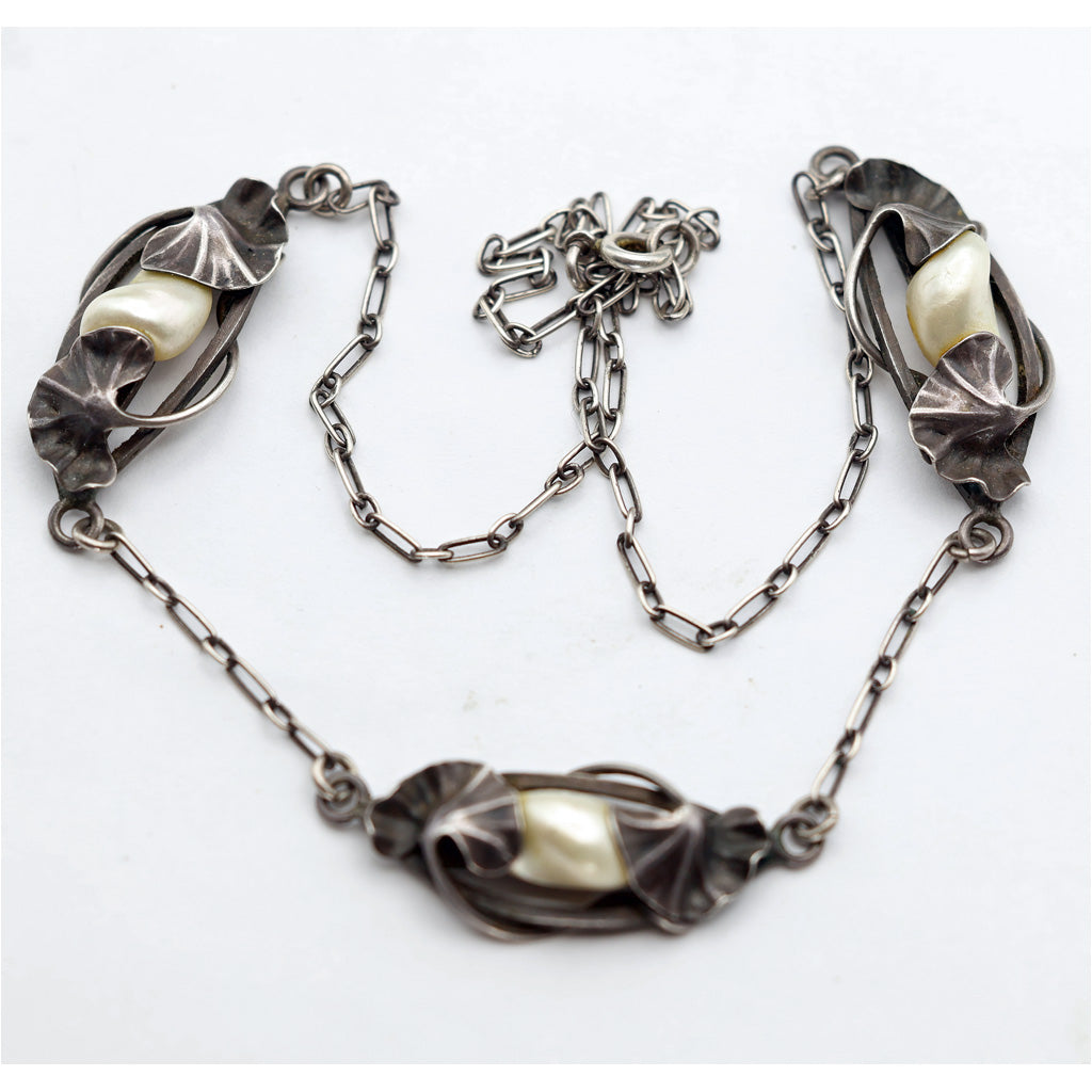 DuMont Antique authentic Art Nouveau necklace silver natural pearls