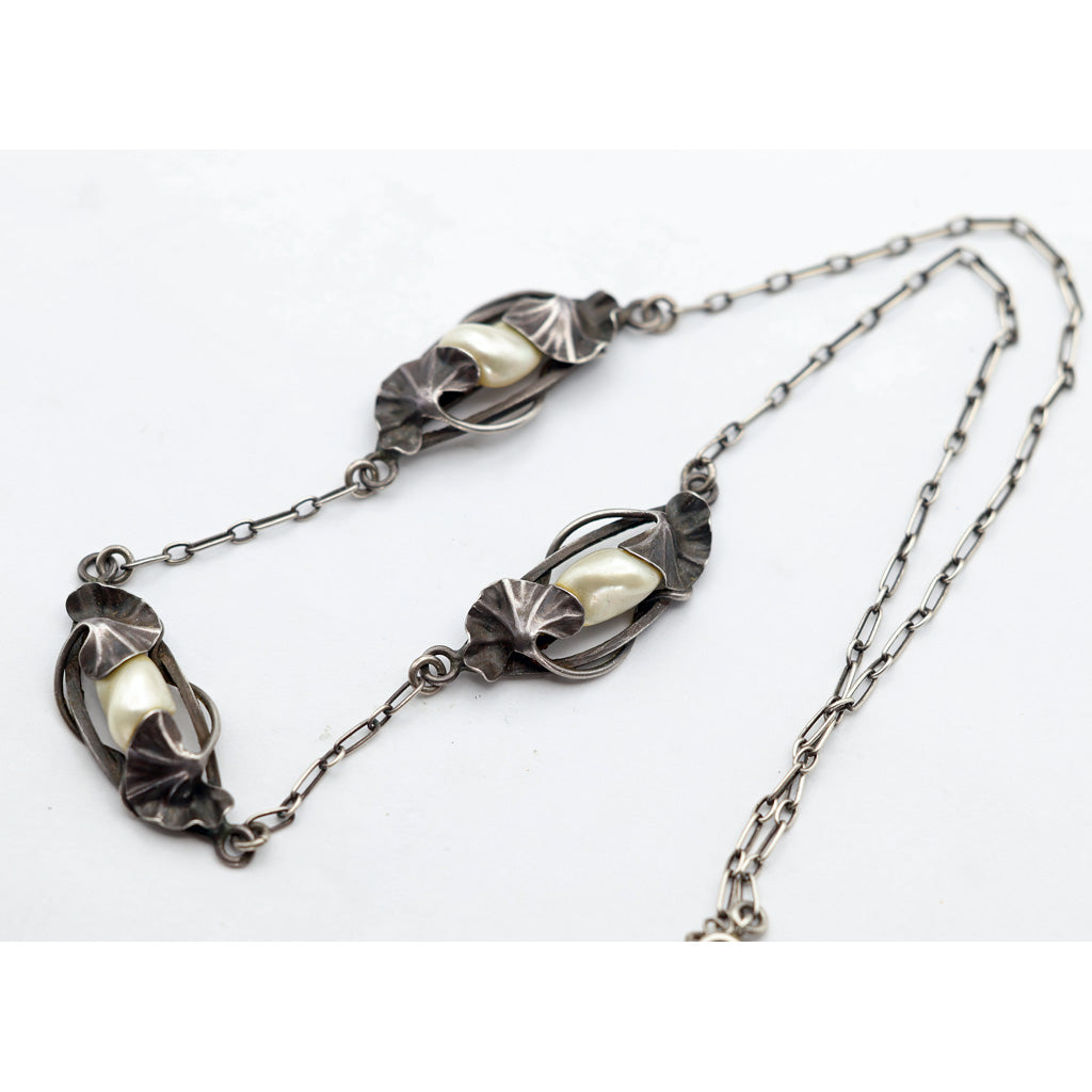 DuMont Antique authentic Art Nouveau necklace silver natural pearls (7616)