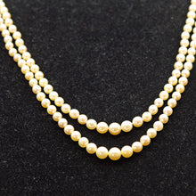 Antique Vintage Princess double pearl necklace diamonds plat gold French (7668)