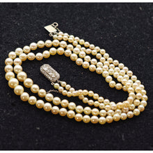 Antique Vintage Princess double pearl necklace diamonds plat gold French (7668)