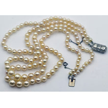 Antique Vintage Princess double pearl necklace diamonds plat gold French (7668)