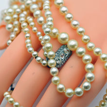 Antique Vintage Princess double pearl necklace diamonds plat gold French (7668)