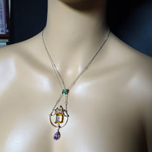 Antique Arts & Crafts necklace pendant platinum gold diamonds colored gems (7672)