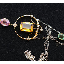 Antique Arts & Crafts necklace pendant platinum gold diamonds colored gems (7672)