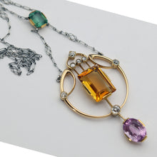 Antique Arts & Crafts necklace pendant platinum gold diamonds colored gems