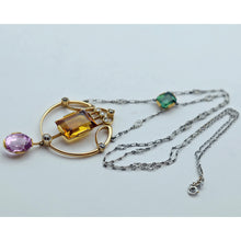 Antique Arts & Crafts necklace pendant platinum gold diamonds colored gems