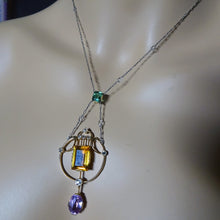 Antique Arts & Crafts necklace pendant platinum gold diamonds colored gems (7672)