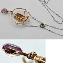 Antique Arts & Crafts necklace pendant platinum gold diamonds colored gems (7672)