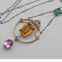 Antique Arts & Crafts necklace pendant platinum gold diamonds colored gems (7672)