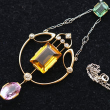Antique Arts & Crafts necklace pendant platinum gold diamonds colored gems (7672)