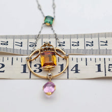Antique Arts & Crafts necklace pendant platinum gold diamonds colored gems (7672)