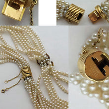 CARTIER necklace vintage 18k gold diamonds multistrand pearls Signed box (7688)