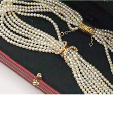 CARTIER necklace vintage 18k gold diamonds multistrand pearls Signed box (7688)