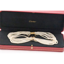 CARTIER necklace vintage 18k gold diamonds multistrand pearls Signed box (7688)