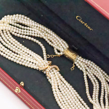 CARTIER necklace vintage 18k gold diamonds multistrand pearls Signed box (7688)