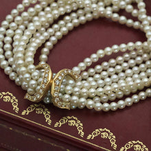 CARTIER necklace vintage 18k gold diamonds multistrand pearls Signed box (7688)