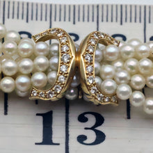 CARTIER necklace vintage 18k gold diamonds multistrand pearls Signed box (7688)