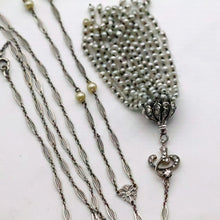 Antique Belle Epoque Art Deco Necklace Tassel gold silver diamonds pearls (7700)